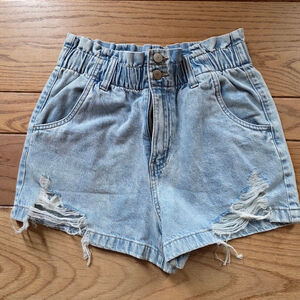 SO Blue Jean Distressed High Waisted Shorts